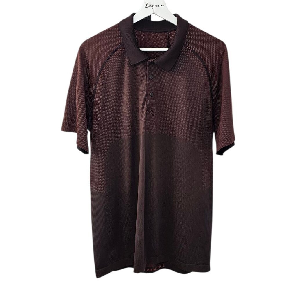 Lululemon Mens Metal Vent Short Sleeve Henley, Burgundy Red Brown, Size XL